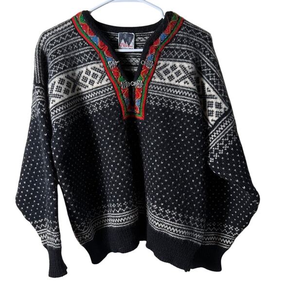 Vintage Dale of Norway Fair Isle Women Sweater SZ S Wool Knit Black White - Picture 1 of 7